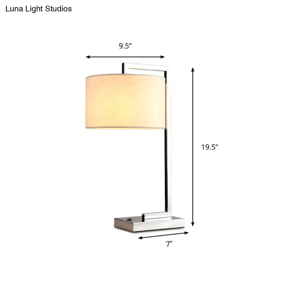 Modern Led Cylinder Reading Light In Beige Fabric With Metal Base