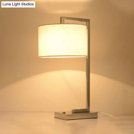 Modern Led Cylinder Reading Light In Beige Fabric With Metal Base