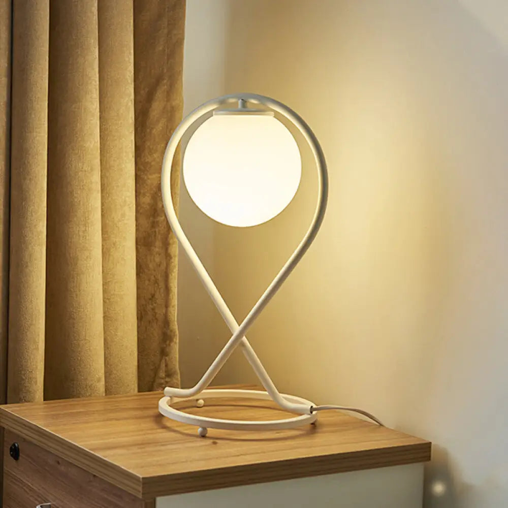 Modern Led Desk Lamp- Child Bedroom Globe Shade White Metal 1 Head