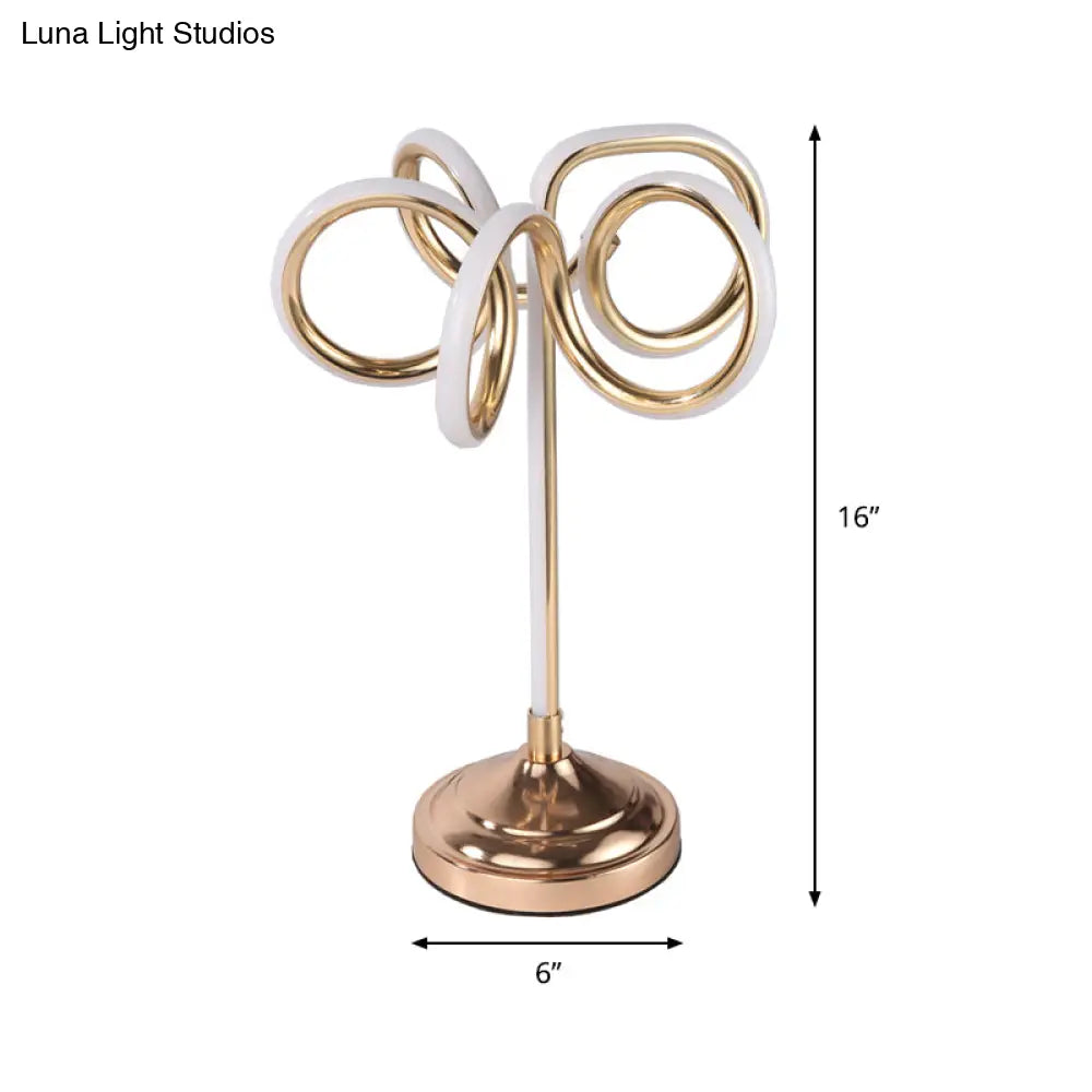 Modern Led Desk Lamp - Gold Twisted Base With Acrylic Shade Warm/White Light