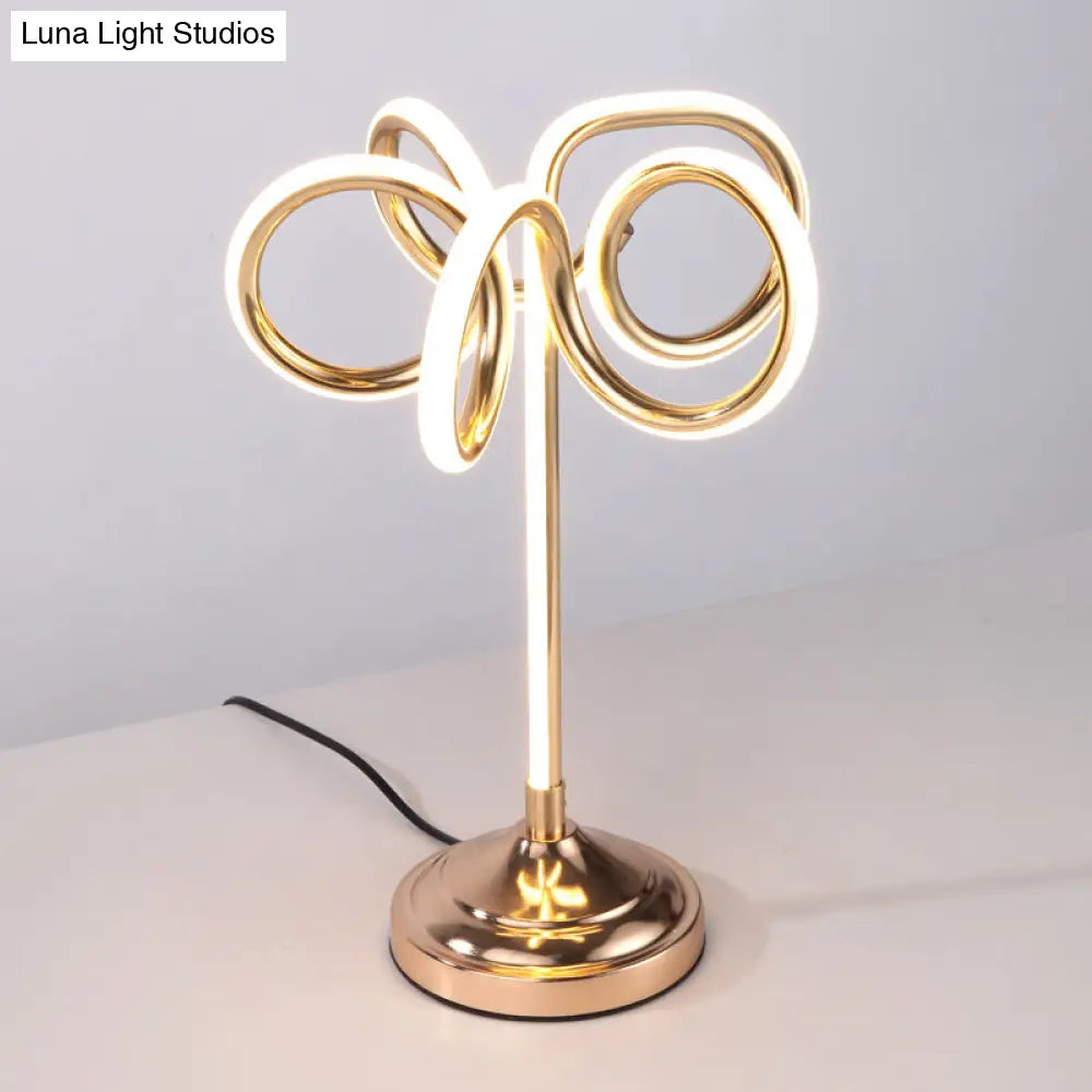 Modern Led Desk Lamp - Gold Twisted Base With Acrylic Shade Warm/White Light