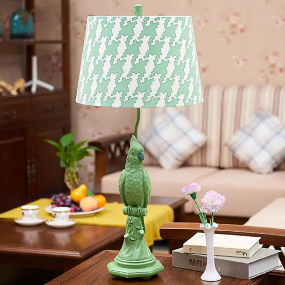 Modern Led Desk Lamp With Green/White Cone Shade - Small Bird Base Green