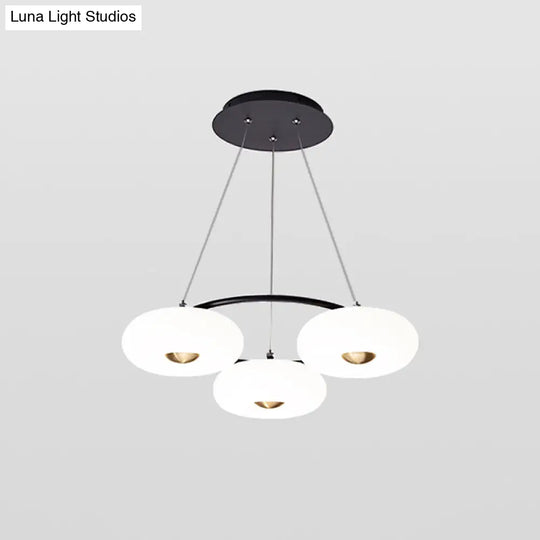 Modern Donut Acrylic Chandelier - 3-Head Led Pendant Light Black & White For Dining Room Ceiling