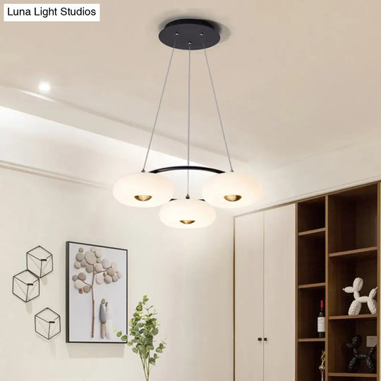 Modern Donut Acrylic Chandelier - 3-Head Led Pendant Light Black & White For Dining Room Ceiling