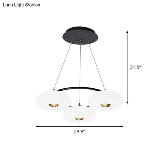 Modern Donut Acrylic Chandelier - 3-Head Led Pendant Light Black & White For Dining Room Ceiling