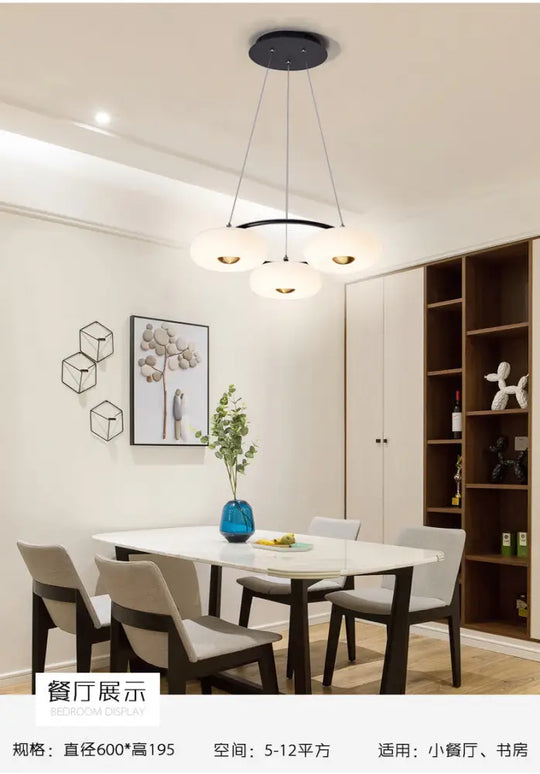 Modern Led Dining Room Chandelier - Acrylic 3-Head Pendant Light (Black/White) Black-White