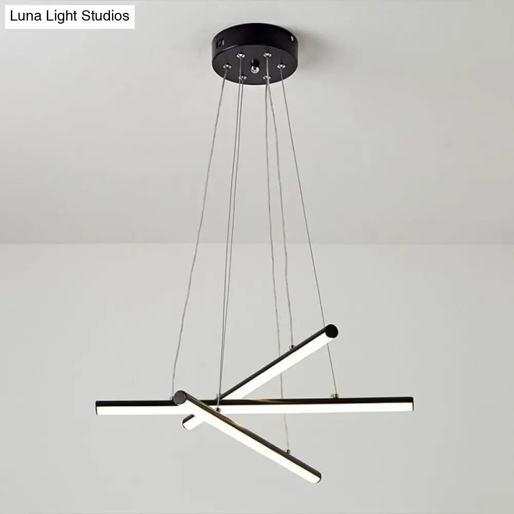 Modern Led Dining Room Chandelier: Linear Acrylic Shade Black/Gold Hanging Light Fixture In