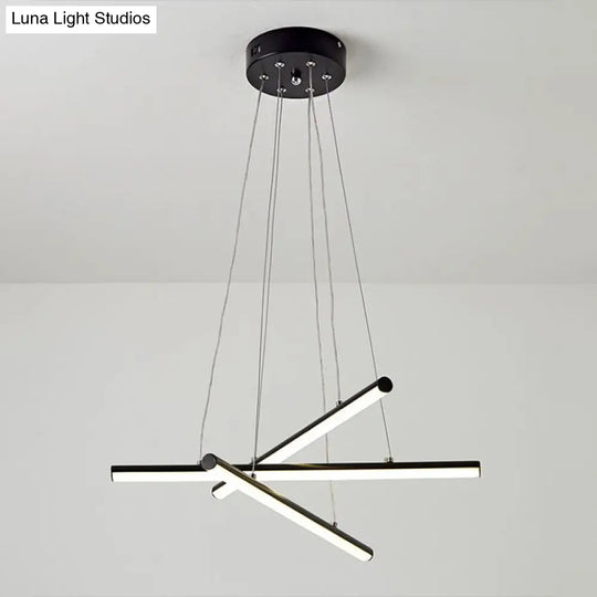 Modern Led Dining Room Chandelier: Linear Acrylic Shade Black/Gold Hanging Light Fixture In