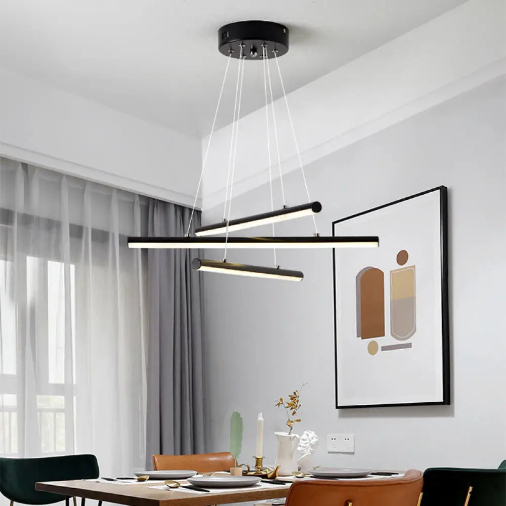 Modern Led Dining Room Chandelier: Linear Acrylic Shade Black/Gold Hanging Light Fixture In