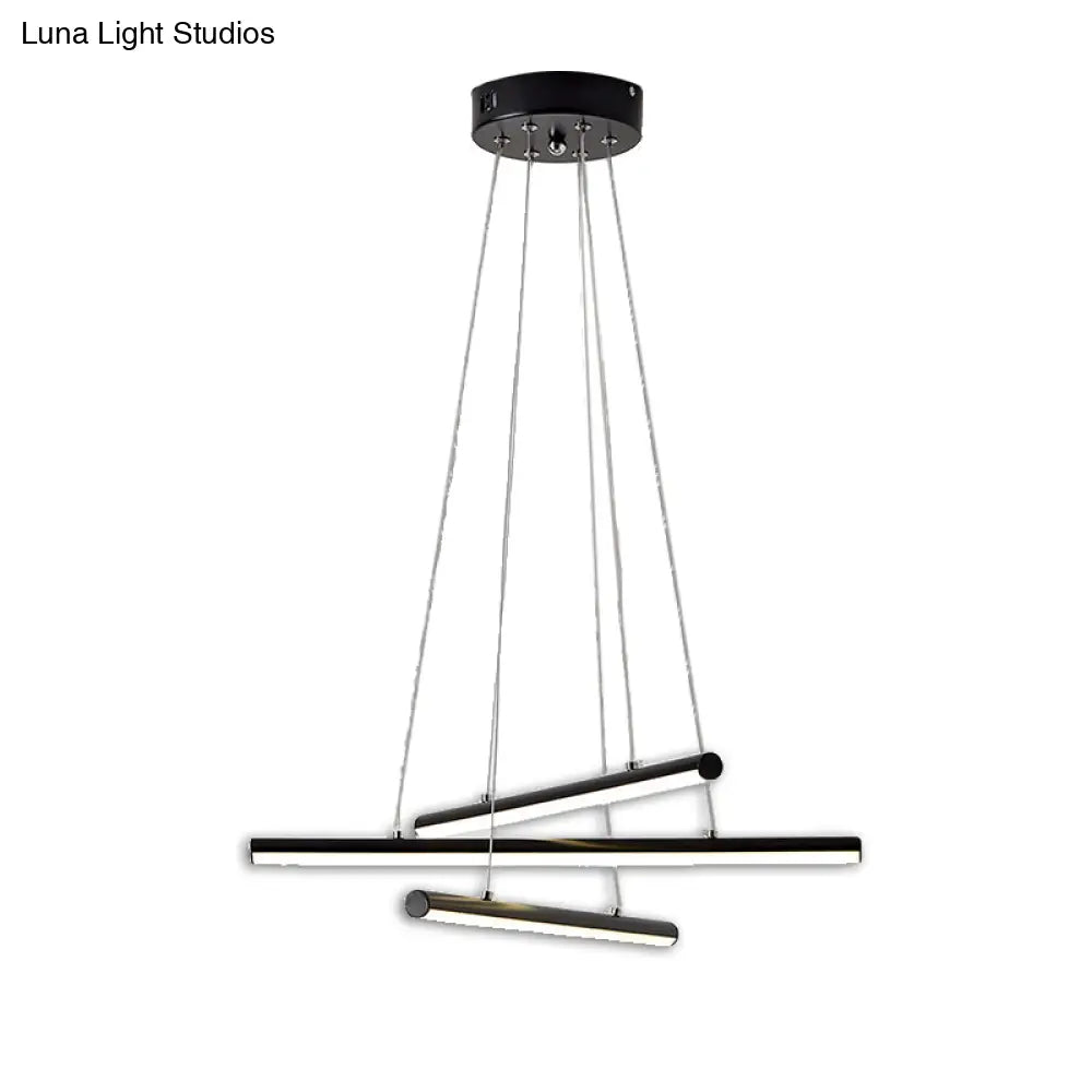 Modern Led Dining Room Chandelier: Linear Acrylic Shade Black/Gold Hanging Light Fixture In