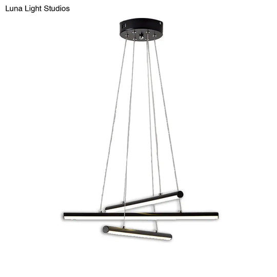 Modern Led Dining Room Chandelier: Linear Acrylic Shade Black/Gold Hanging Light Fixture In