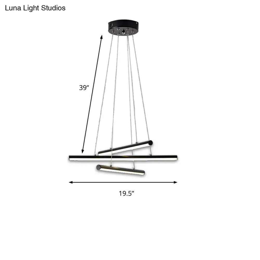 Modern Led Dining Room Chandelier: Linear Acrylic Shade Black/Gold Hanging Light Fixture In