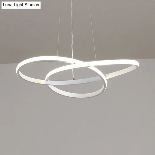 Modern Led Dining Room Pendant Ceiling Light - Curved Acrylic Shade White Chandelier In White/Warm