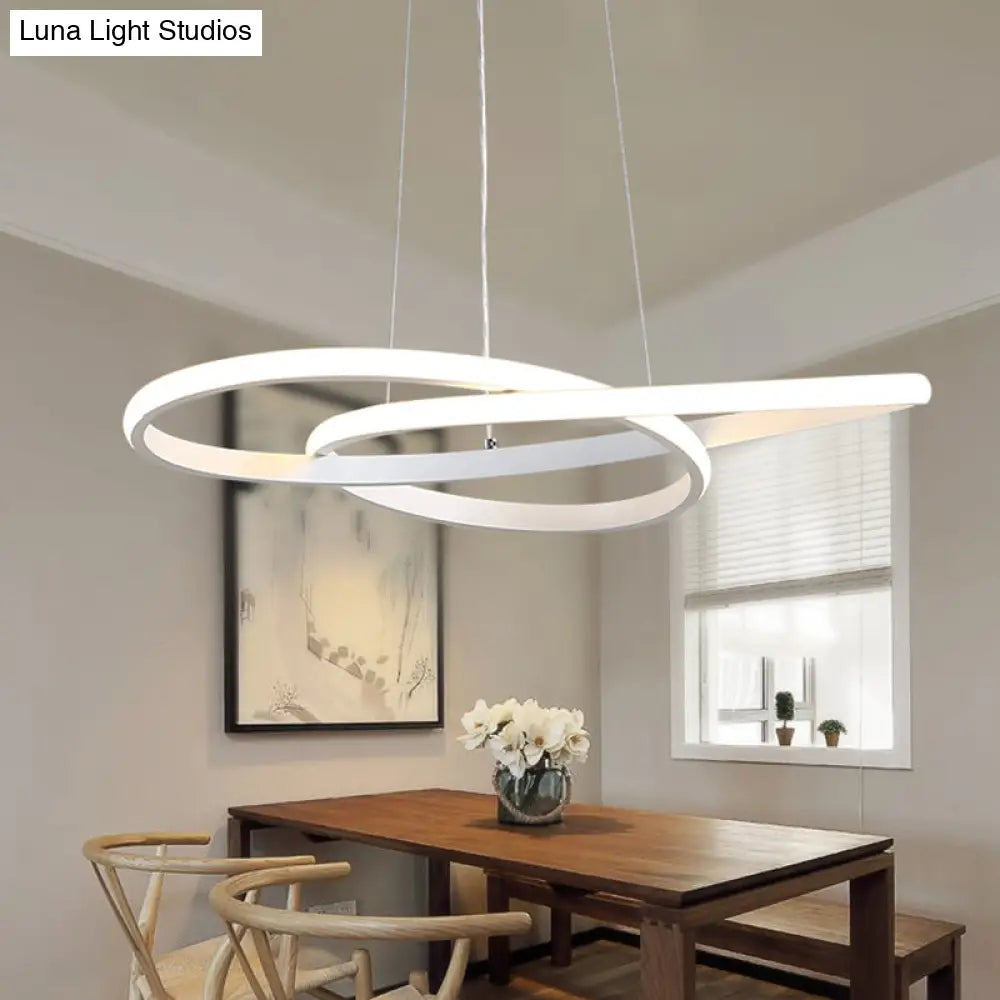 Modern Led Dining Room Pendant Ceiling Light - Curved Acrylic Shade White Chandelier In White/Warm