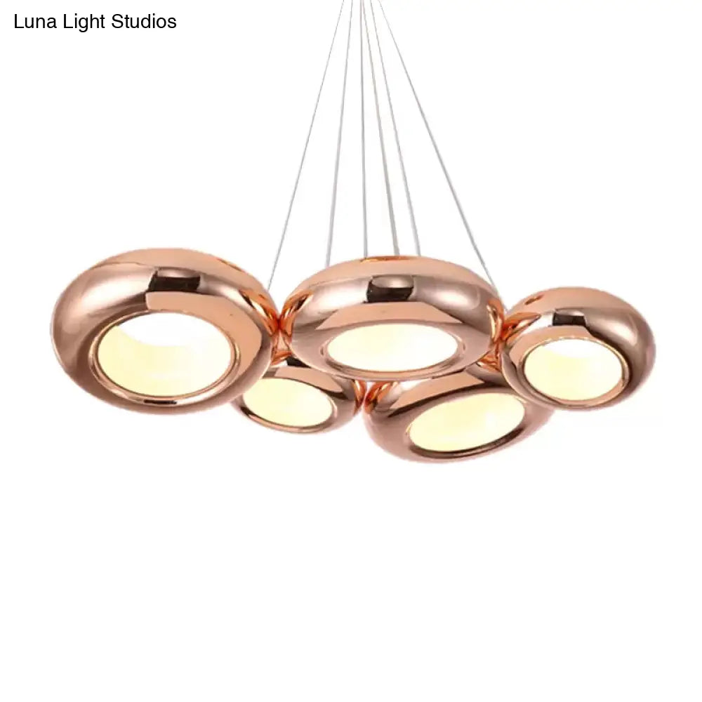 Modern Led Donut Iron Ceiling Lamp - 1/3/5 Lights Black/Rose Gold Chandelier Pendant Adjustable