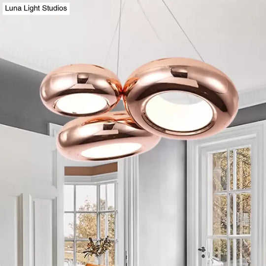 Modern Led Donut Iron Ceiling Lamp - 1/3/5 Lights Black/Rose Gold Chandelier Pendant Adjustable