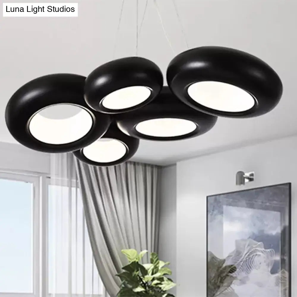 Modern Led Donut Iron Ceiling Lamp - 1/3/5 Lights Black/Rose Gold Chandelier Pendant Adjustable