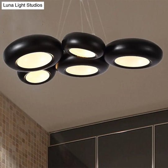 Modern Led Donut Iron Ceiling Lamp - 1/3/5 Lights Black/Rose Gold Chandelier Pendant Adjustable