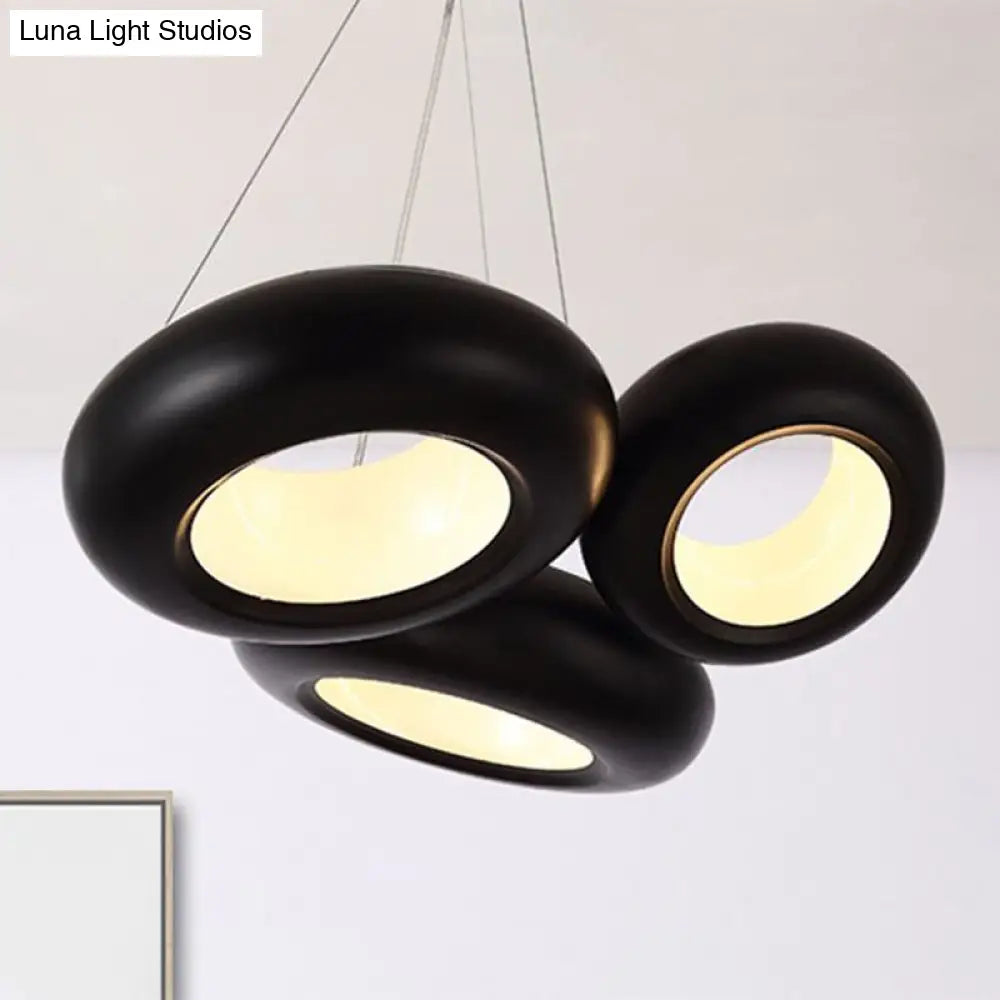 Modern Led Donut Iron Ceiling Lamp - 1/3/5 Lights Black/Rose Gold Chandelier Pendant Adjustable