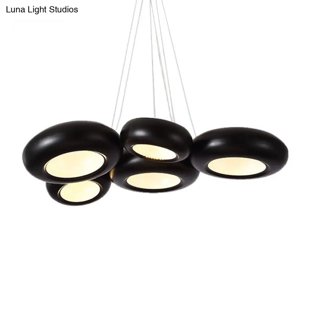 Modern Led Donut Iron Ceiling Lamp - 1/3/5 Lights Black/Rose Gold Chandelier Pendant Adjustable