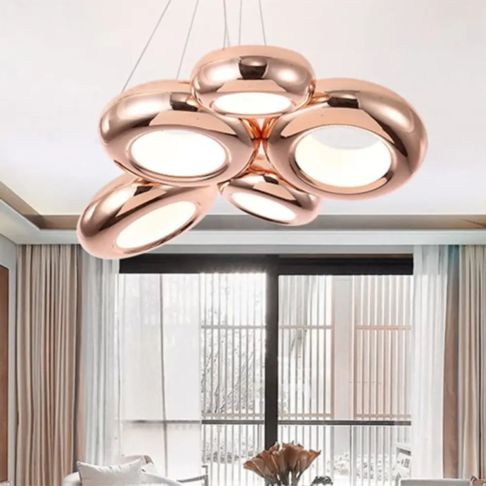 Modern Led Donut Iron Ceiling Lamp - 1/3/5 Lights Black/Rose Gold Chandelier Pendant Adjustable