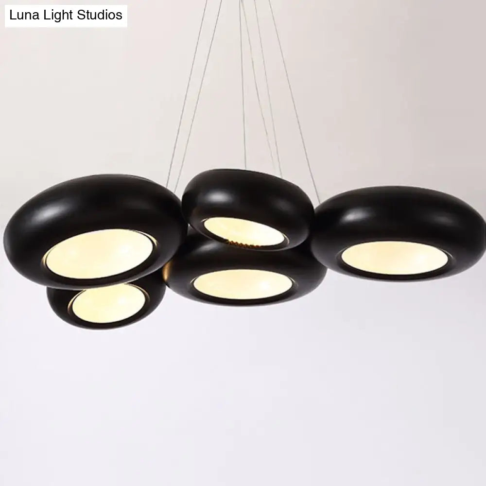 Modern Led Donut Iron Ceiling Lamp - 1/3/5 Lights Black/Rose Gold Chandelier Pendant Adjustable