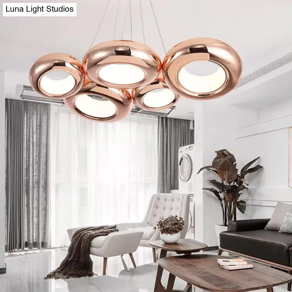 Modern Led Donut Iron Ceiling Lamp - 1/3/5 Lights Black/Rose Gold Chandelier Pendant Adjustable