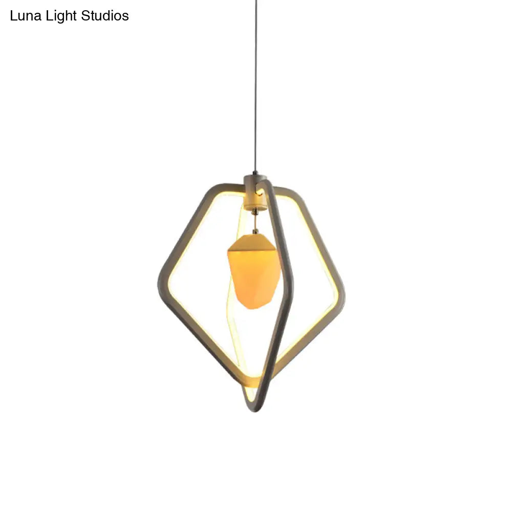 Modern Led Dual Pentagon Acrylic Pendant Light With Pinecone Inside - White Suspension Lamp