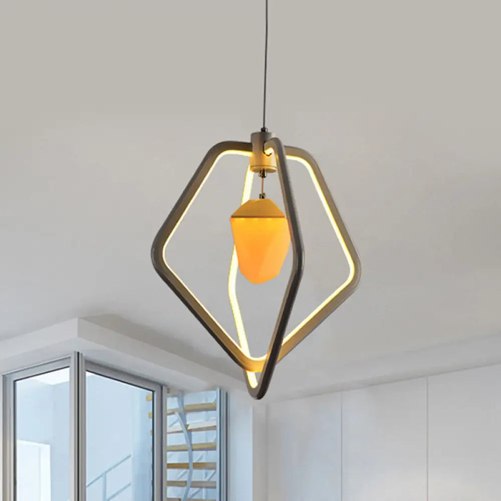 Modern Led Dual Pentagon Acrylic Pendant Light With Pinecone Inside - White Suspension Lamp