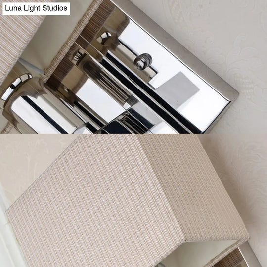 Modern Led Fabric Sconce Light: Rectangle Wall Mounted Beige Lighting For Bedroom