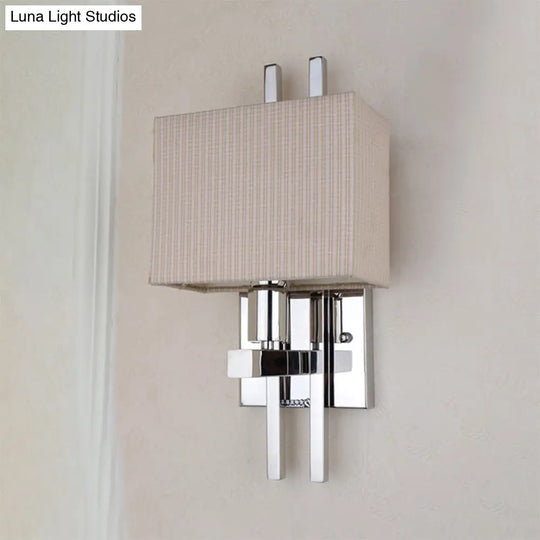 Modern Led Fabric Sconce Light: Rectangle Wall Mounted Beige Lighting For Bedroom