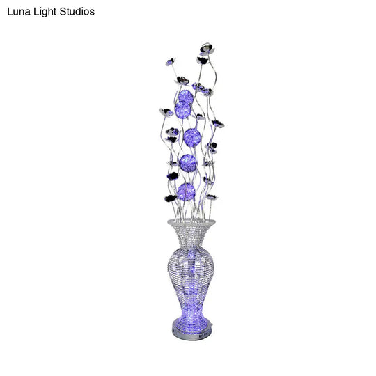 Modern Led Floor Lamp With Aluminum Blossom Design Black-Silver Finish And Purple Orb - Art Decor