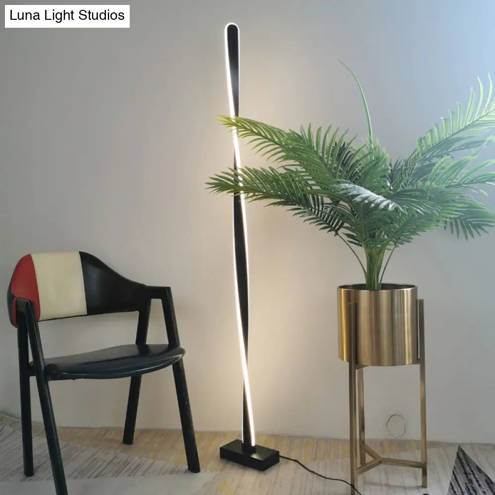 Modern Led Floor Lamp With Black Bubbling/Wavy/Twisting Design Acrylic Shade And Warm/White Light