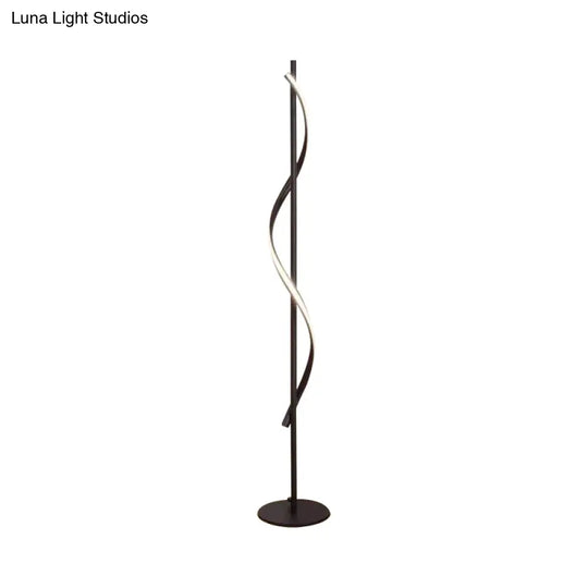 Modern Led Floor Lamp With Black Bubbling/Wavy/Twisting Design Acrylic Shade And Warm/White Light