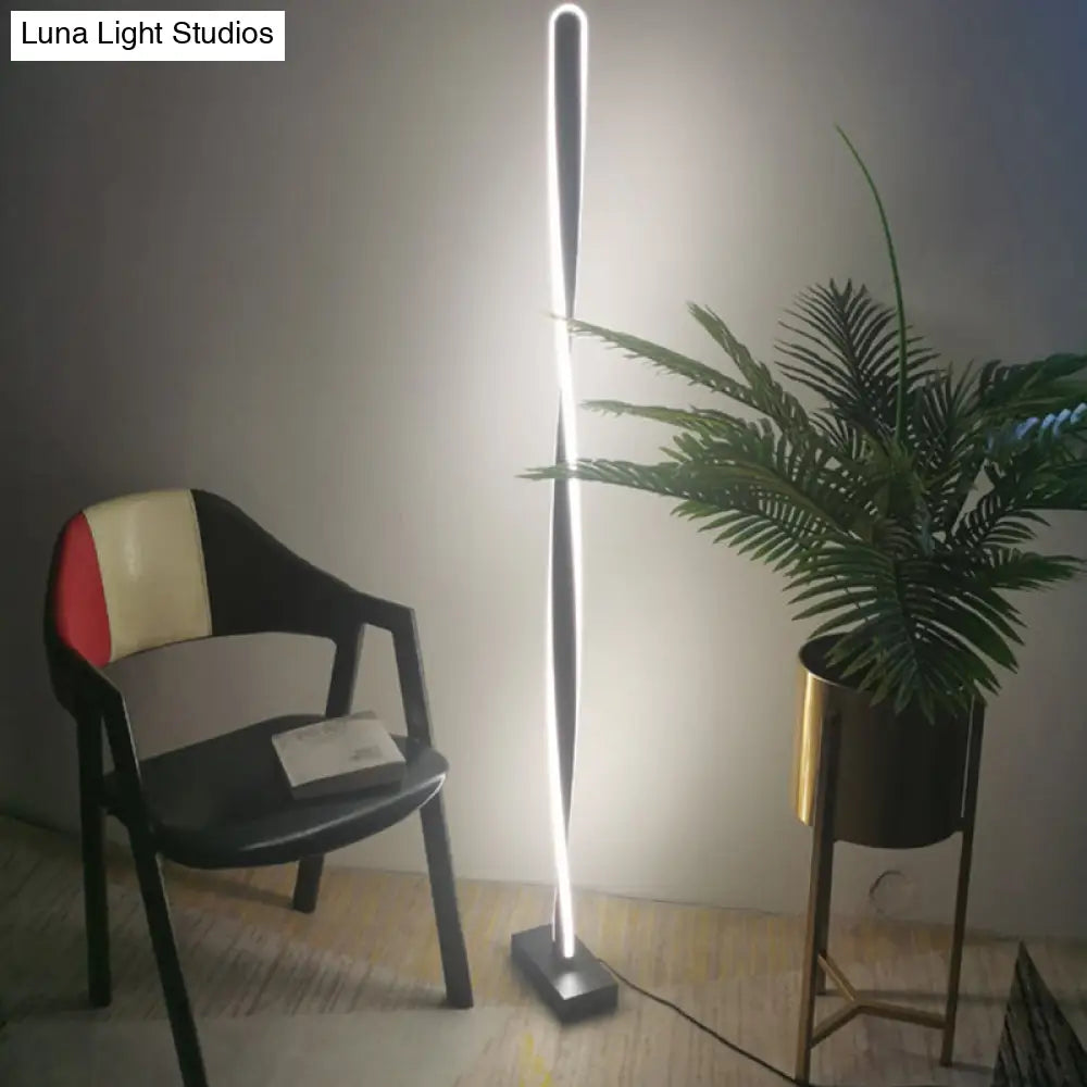 Modern Led Floor Lamp With Black Bubbling/Wavy/Twisting Design Acrylic Shade And Warm/White Light