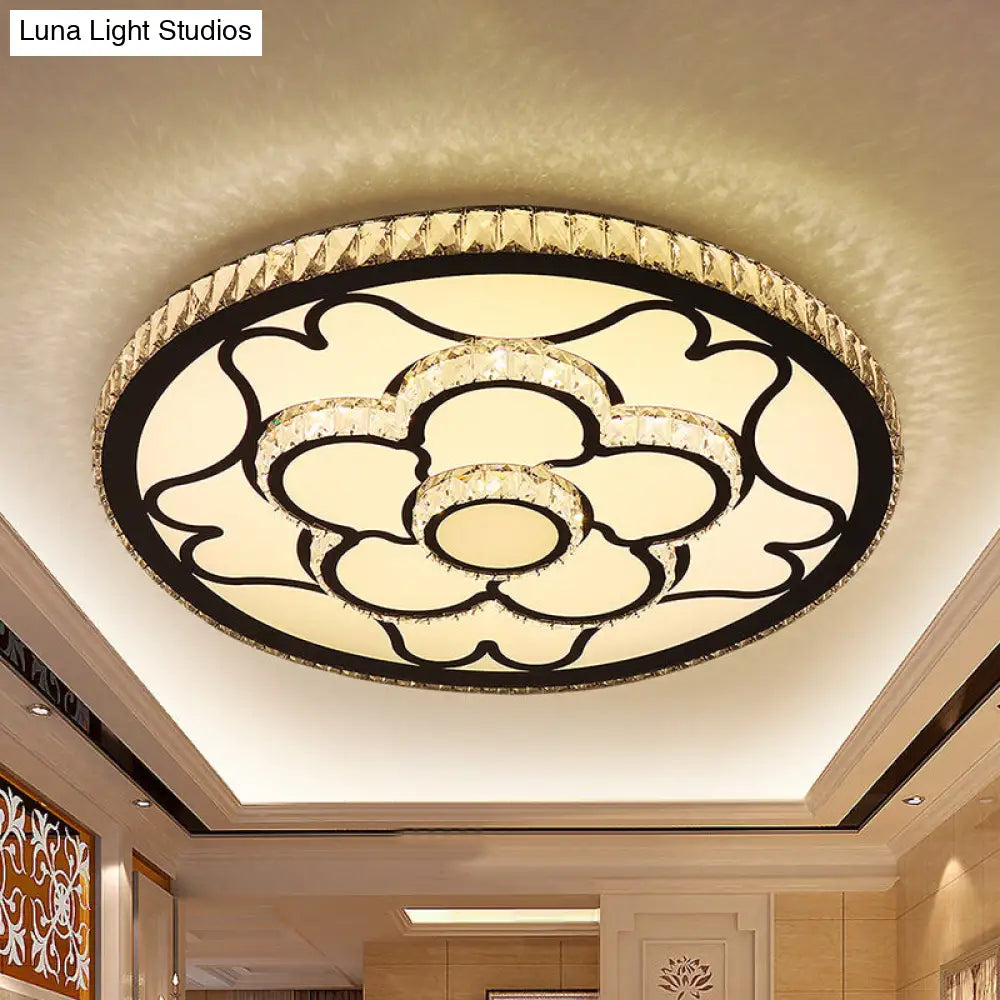 Modern Led Floral Ceiling Light With Stainless Steel Crystal Insert - Flush Mount Stainless-Steel