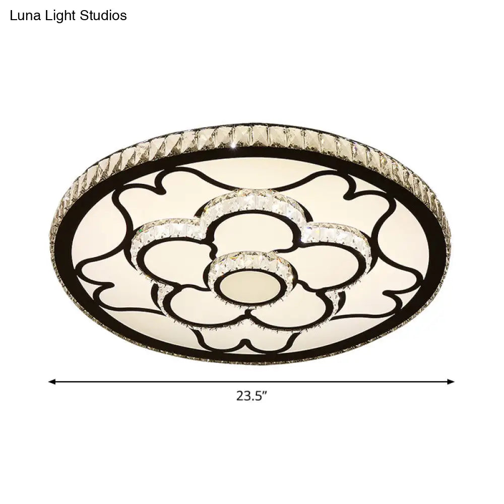 Modern Led Floral Ceiling Light With Stainless Steel Crystal Insert - Flush Mount