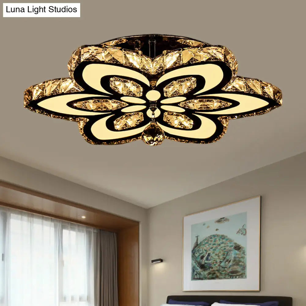 Modern Led Floral Crystal Ceiling Light For Bedroom - Clear/Amber Semi Flush Mount Amber