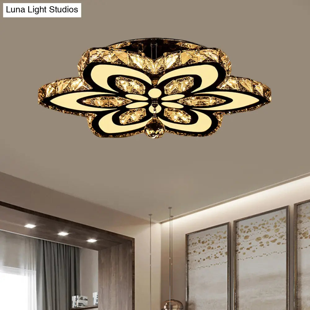 Modern Led Floral Crystal Ceiling Light For Bedroom - Clear/Amber Semi Flush Mount