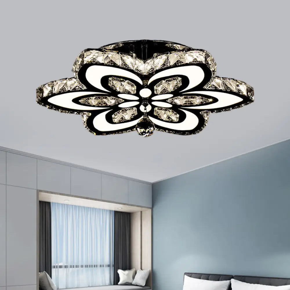 Modern Led Floral Crystal Ceiling Light For Bedroom - Clear/Amber Semi Flush Mount Clear
