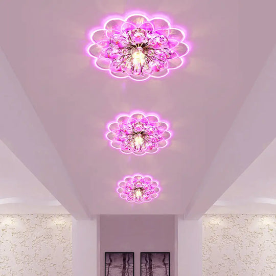 Modern Led Floral Crystal Flush Mount Ceiling Light - Red For Porch Pink/White/Warm Lighting / Pink