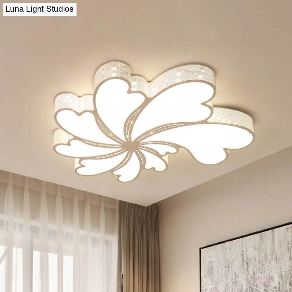 Modern Led Flower Bedroom Flush Mount Light In White With Iron Frame