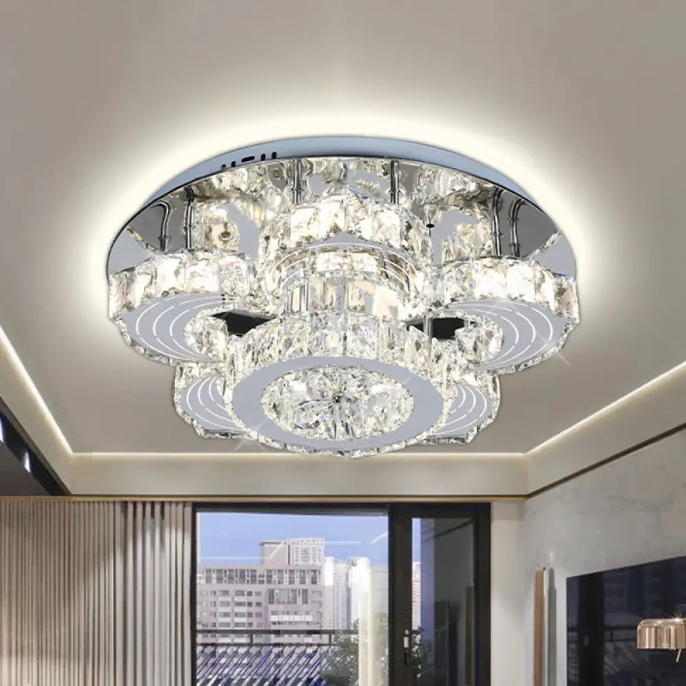 Modern Led Flower Blossom Crystal Ceiling Light In Stainless Steel Finish Stainless - Steel