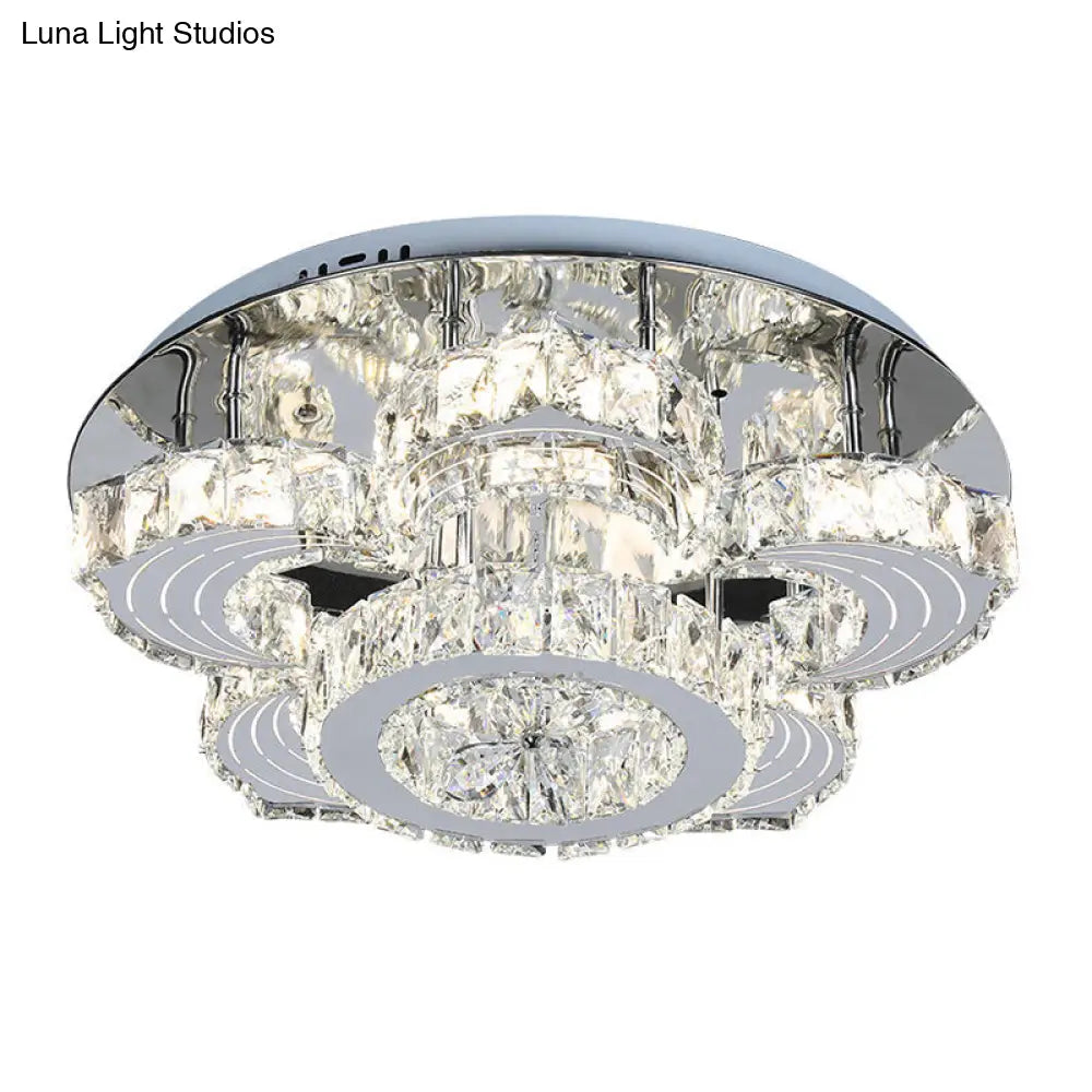 Modern Led Flower Blossom Crystal Ceiling Light In Stainless Steel Finish