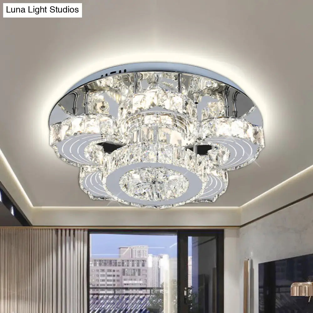 Modern Led Flower Blossom Crystal Ceiling Light In Stainless Steel Finish Stainless-Steel