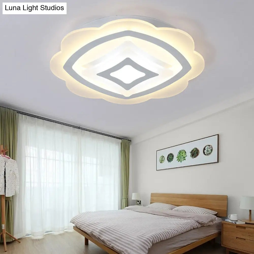 Modern Led Flower Ceiling Light - White Acrylic Fixture For Kids Bedroom / Warm