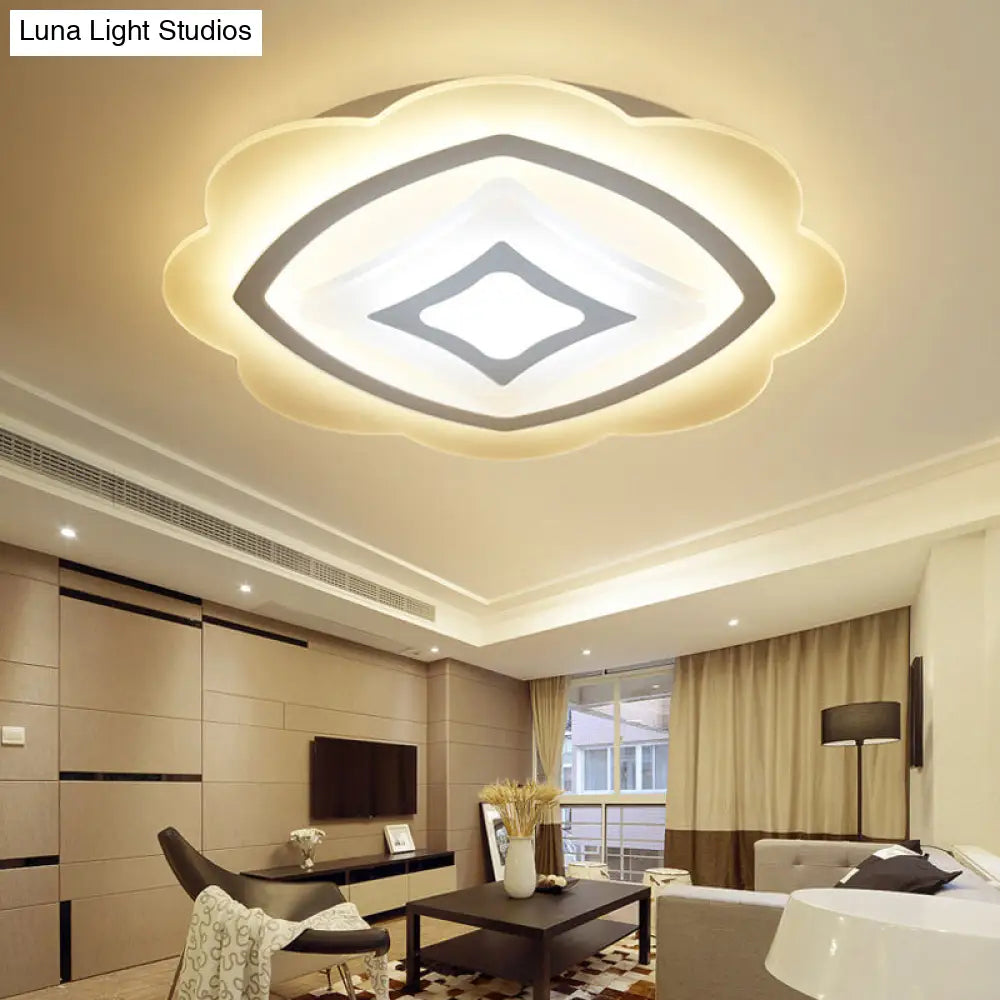Modern Led Flower Ceiling Light - White Acrylic Fixture For Kids Bedroom