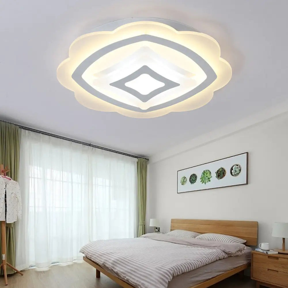 Modern Led Flower Ceiling Light - White Acrylic Fixture For Kid’s Bedroom / Warm