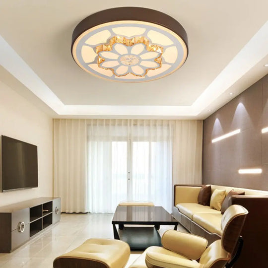 Modern Led Flower Ceiling Light With Color Options And Crystal Accents - Brown/White Brown / 3 B
