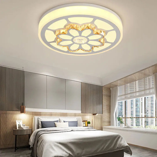 Modern Led Flower Ceiling Light With Color Options And Crystal Accents - Brown/White White / 3 D